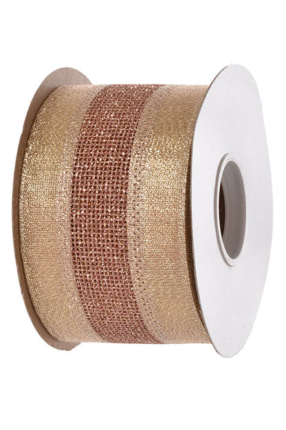 2-1/2" x 10Yd Wired Dimensions Ribbon Blush/Gold