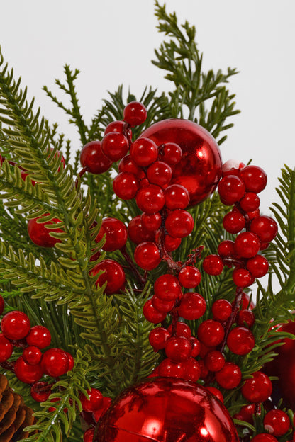 16" Ball/Berry/Cone/Pine Bouquet Red/Green