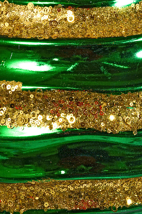 200Mm Plastic Ball with Glitter/Sequin Ornament Green/Gold