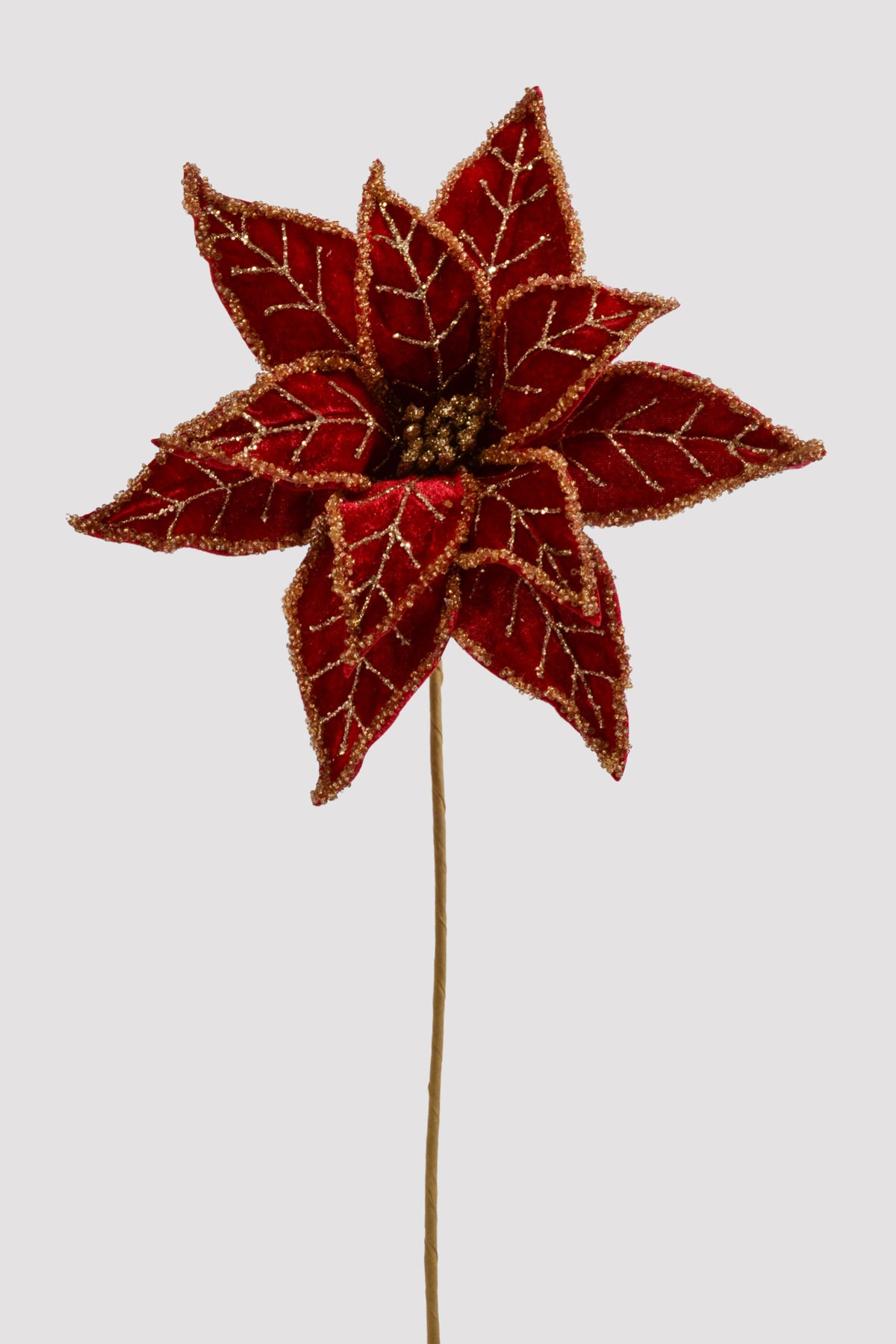 23" Poinsettia Stem Red Gold