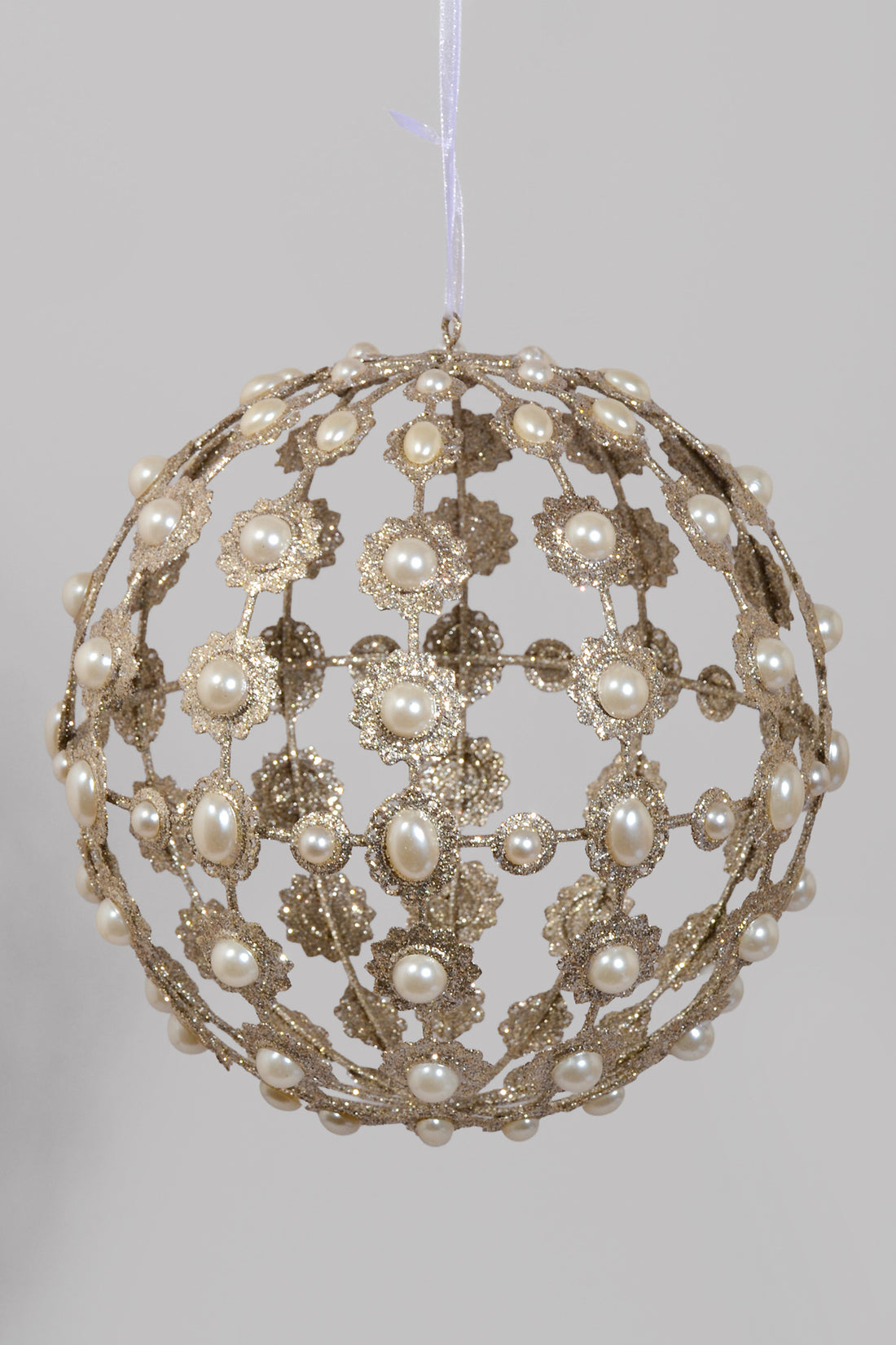 8.5" Pearl Ball Ornament W/Glitter Champagne