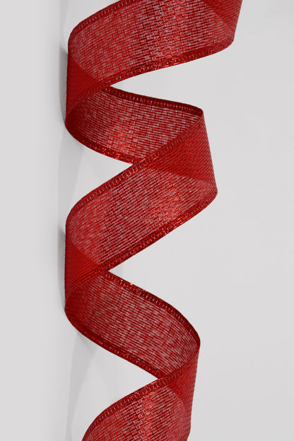 1.5" X 50Yds Wired Stairstep Woven Metallic Ribbon Red