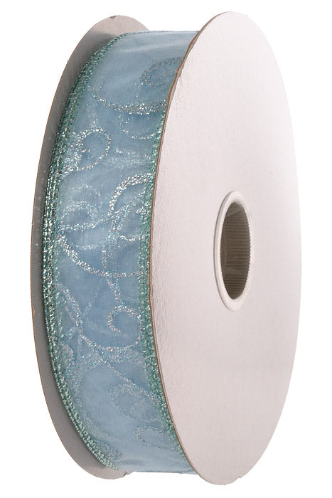 1.5" X 50Yds Wired Swirl Ribbon Blue/Ice Blue