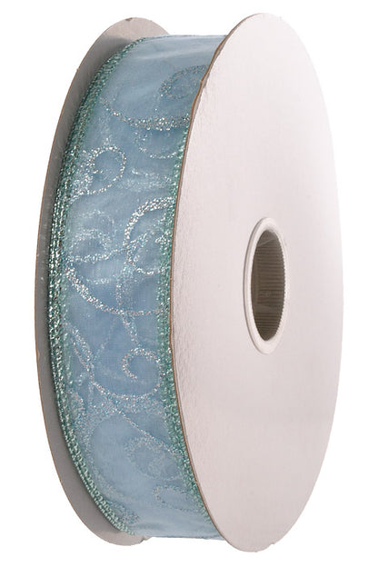 1.5" X 50Yds Wired Swirl Ribbon Blue/Ice Blue