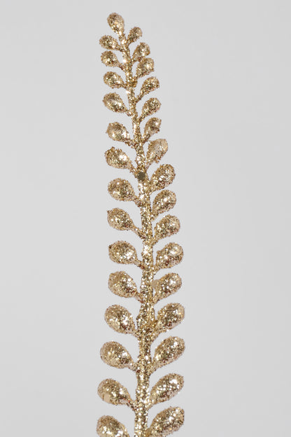 35" Glitter Leaves Stem Champagne