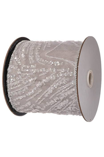 4" X 5Yds Sheer Sequin On Satin Back Ribbon Silver/Blue