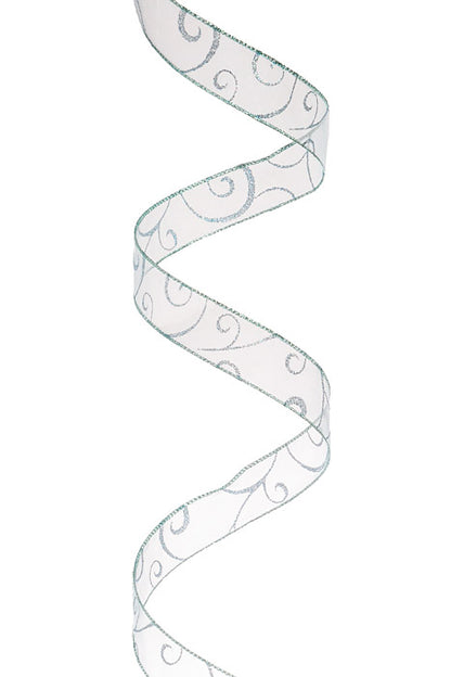 1.5" X 50Yds Wired Swirl Ribbon Blue/Ice Blue