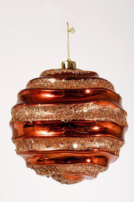 200Mm Plastic Ball with Glitter/Sequin Ornament Copper