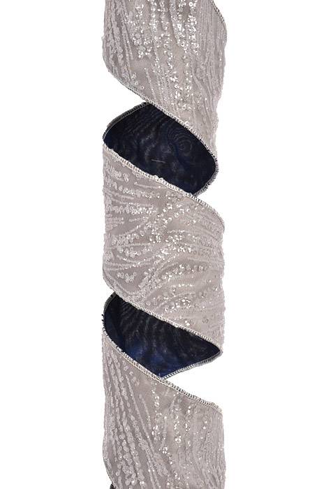 4" X 5Yds Sheer Sequin On Satin Back Ribbon Silver/Blue