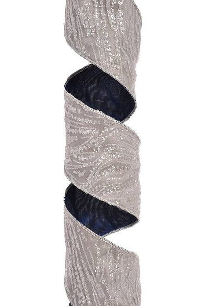 4" X 5Yds Sheer Sequin On Satin Back Ribbon Silver/Blue