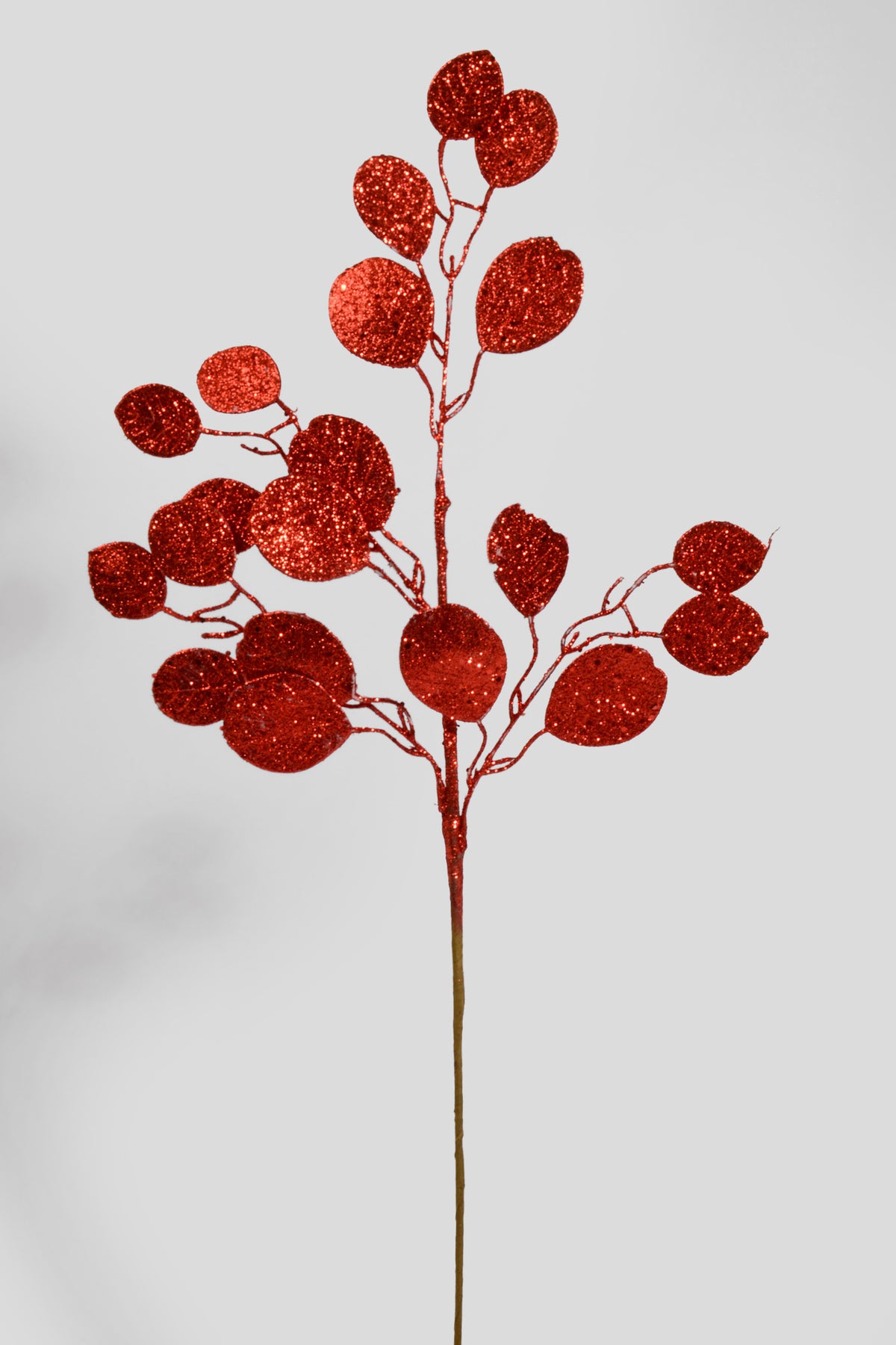 27.5" Glitter Leaves Stem Red