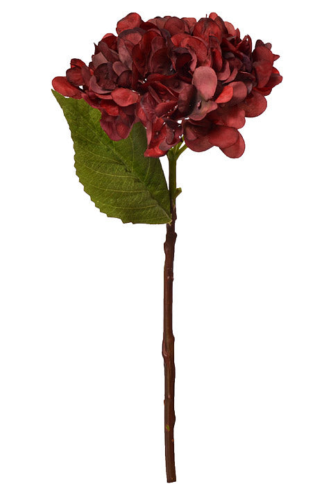 13.75" Silk Hydrangea Spray Burgundy