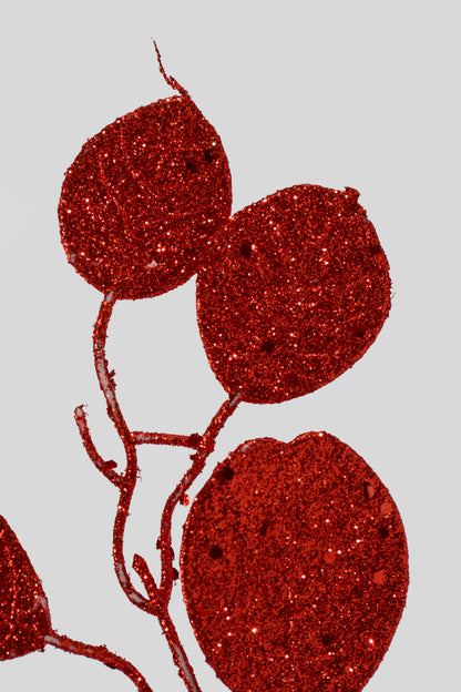 27.5" Glitter Leaves Stem Red
