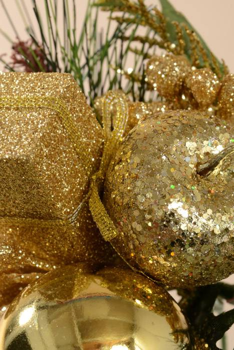 8" Deluxe Glitter Apple/berry/box Pick Gold Pkg/12