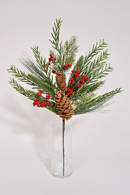 23" Mixed Pine W/Berry Spray Green/Red