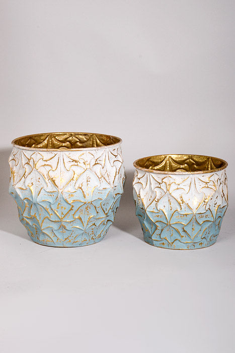 10"/13" Metal Vase Blue/Gold Set/2