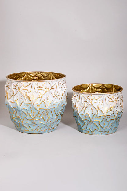 10"/13" Metal Vase Blue/Gold Set/2