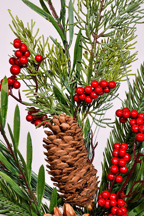 23" Mixed Pine W/Berry Spray Green/Red