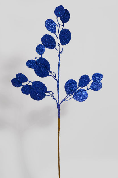 27.5" Glitter Leaves Stem Blue