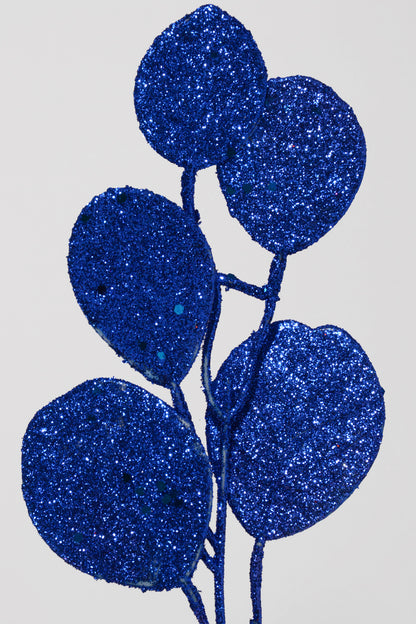27.5" Glitter Leaves Stem Blue
