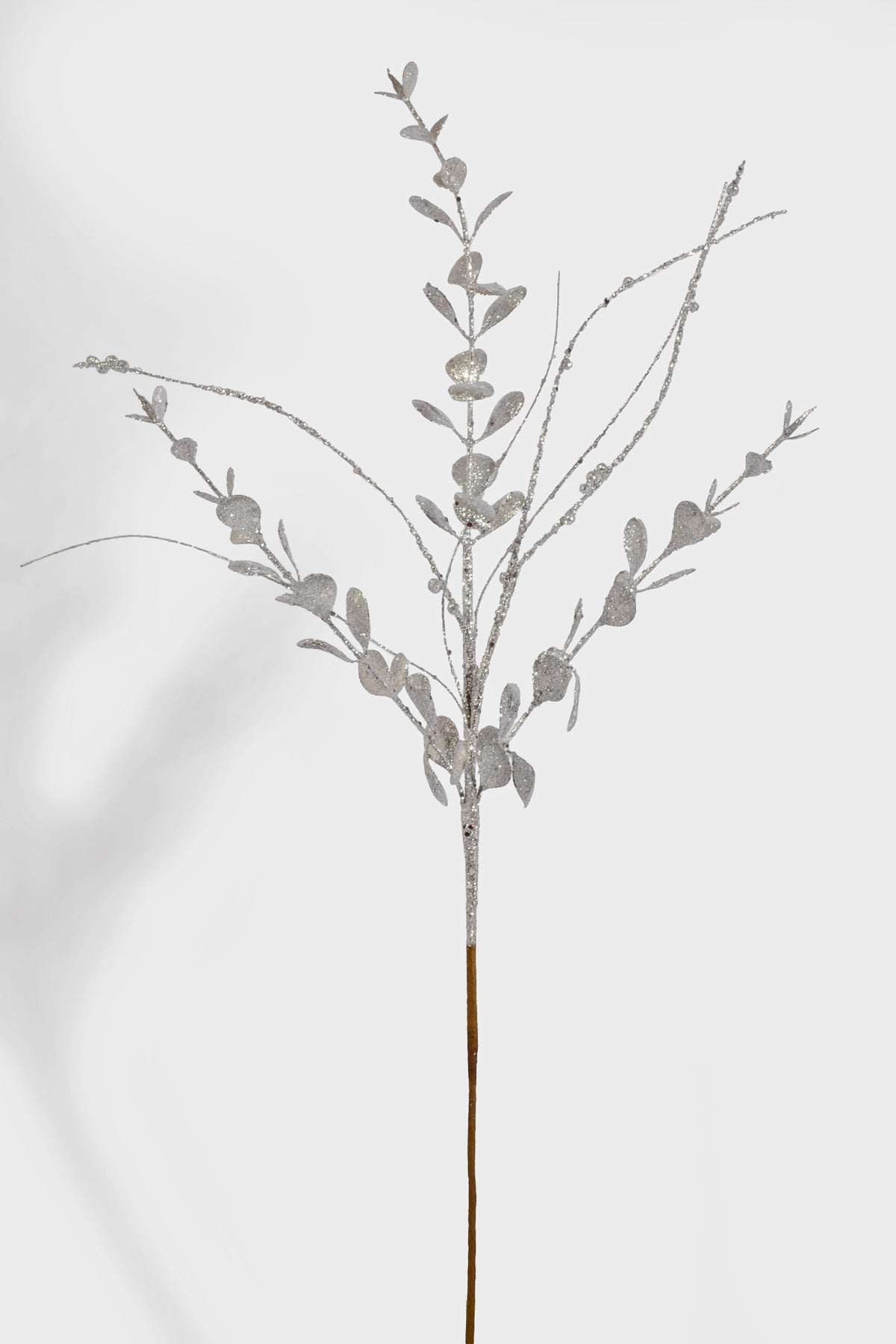 30" Glitter Berries Leaves Stem Silver