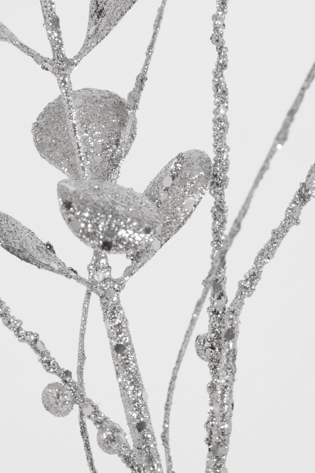 30" Glitter Berries Leaves Stem Silver