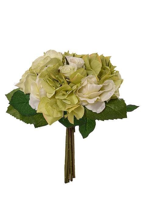 11&quot; Rose/hydrangea Bouquet Green/cream