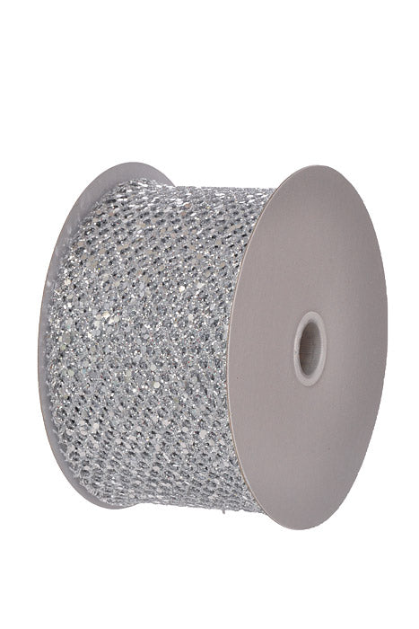2.5" X 10Yds Wired Mega Glitter Netting Ribbon Silver