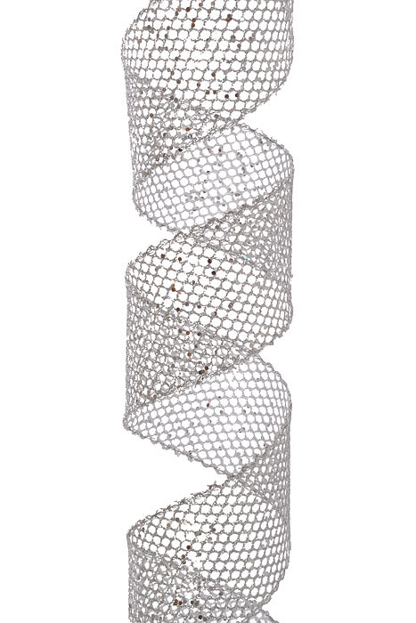 2.5" X 10Yds Wired Mega Glitter Netting Ribbon Silver