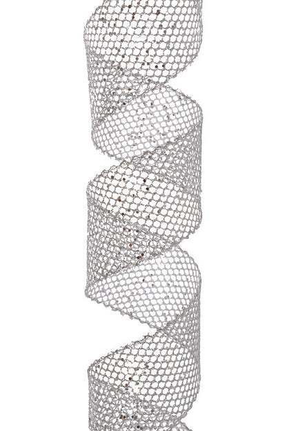 2.5" X 10Yds Wired Mega Glitter Netting Ribbon Silver