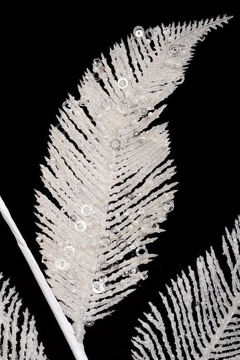 27.5" Glitter Fern Spray White