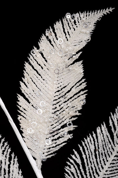 27.5" Glitter Fern Spray White