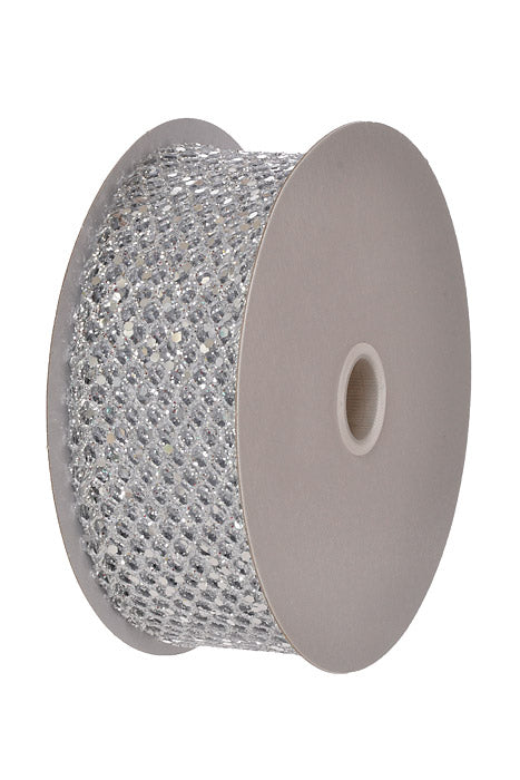 1.5" X 10Yds Wired Mega Glitter Net Ribbon Silver