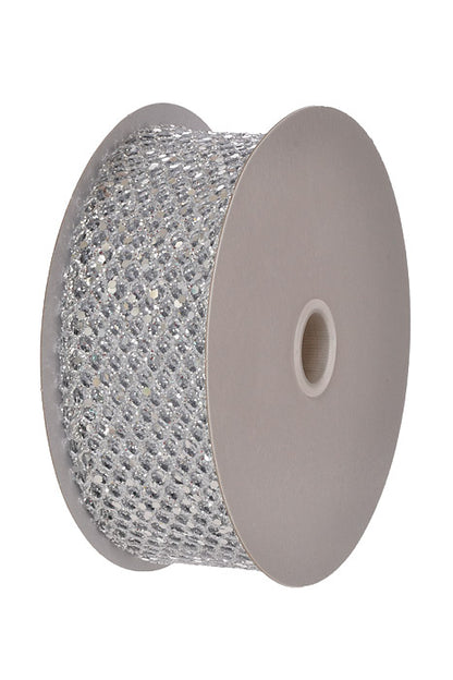 1.5" X 10Yds Wired Mega Glitter Net Ribbon Silver