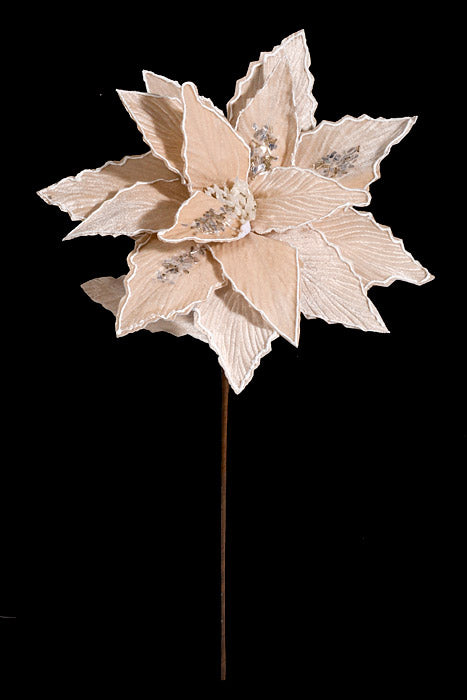 23.5&quot; Glitter Poinsettia Stem Cream