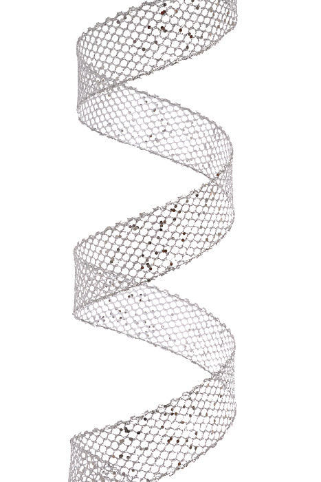 1.5" X 10Yds Wired Mega Glitter Net Ribbon Silver
