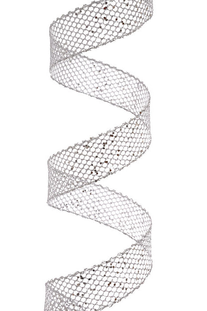 1.5" X 10Yds Wired Mega Glitter Net Ribbon Silver