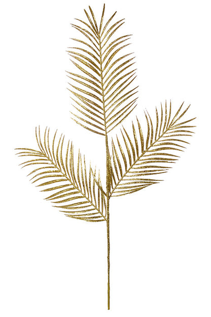 34" Glitter Mica Triple Palm Leaf Spray Gold