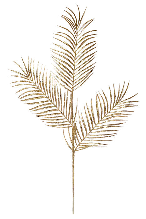 34" Glitter Mica Triple Pal Leaf Spray Champagne