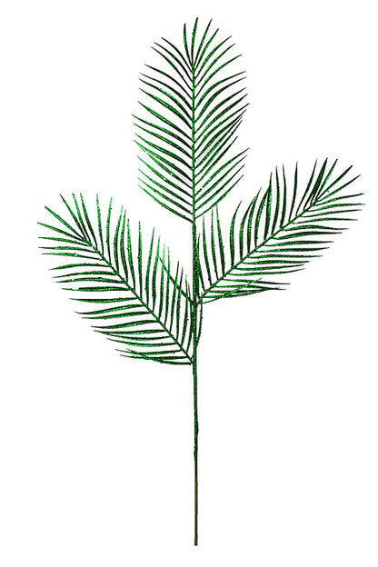 34" Glitter Mica Triple Palm Leaf Spray Green