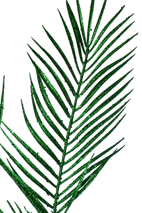 34" Glitter Mica Triple Palm Leaf Spray Green