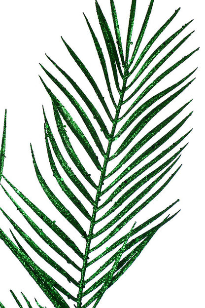 34" Glitter Mica Triple Palm Leaf Spray Green