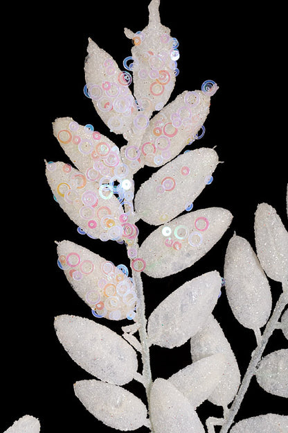 29" Glitter Leaf W/Sequin Spray White
