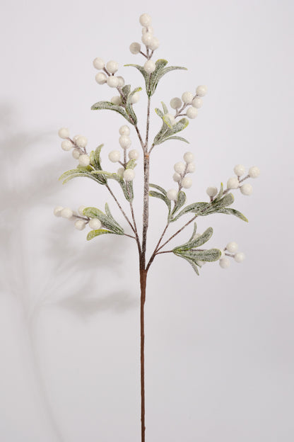 24" Glitter Berries Stem Green/White