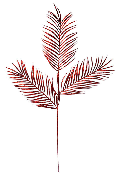 34" Glitter Mica Triple Palm Leaf Spray Red