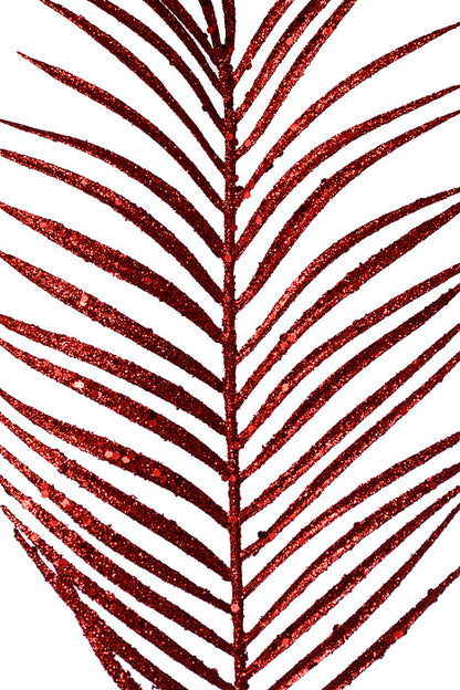 34" Glitter Mica Triple Palm Leaf Spray Red