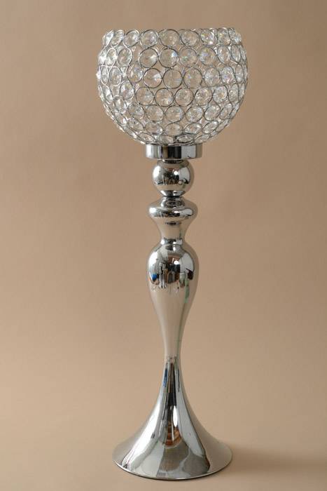 24" Crystal Bead Candle Holder Silver/clear