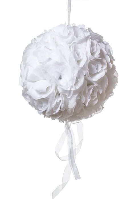 13" Rose Ball W/ribbon White