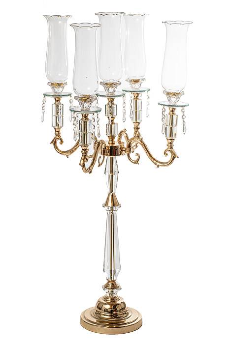 39&quot; Crystal 5-lite Candelabrum W/beads Gold