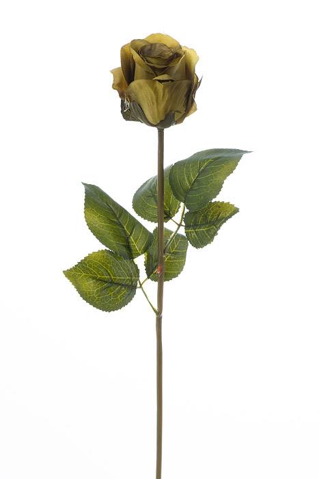 20" Rose Bud Stem W/leaves Green